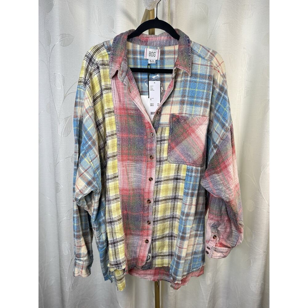 NWT Urban Outfitters BDG Robbie Spliced Flannel Button-Down Trendy Shirt XL - Picture 6 of 14